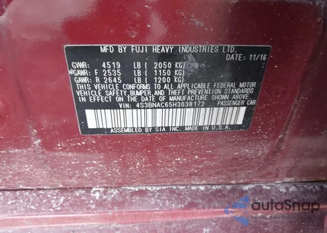 2017 Subaru Legacy 2.5I Premium z USA, uszkodzony, nr VIN 4S3BNAC65H3038172